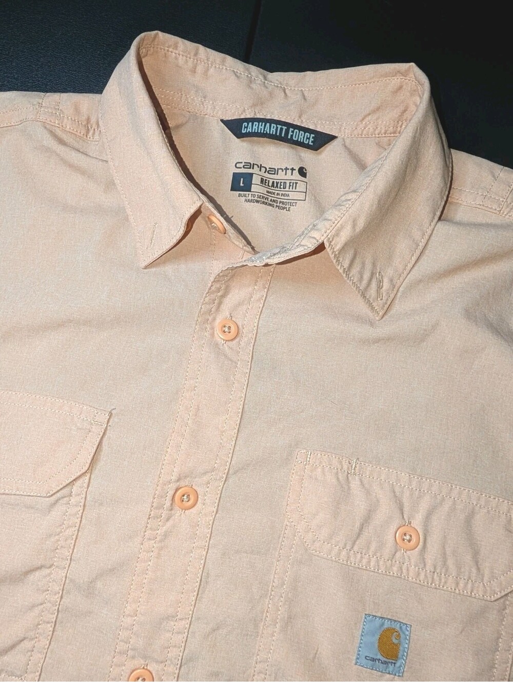 Carhartt Force Short Sleeve Button Shirt Peach Large Relaxed Fit